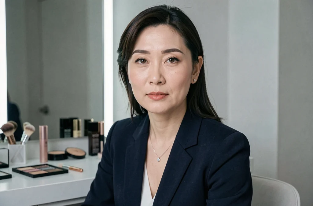 Femme élégante aux sourcils droits style coréen soigneusement dessinés, nouvelle tendance beauté sourcils